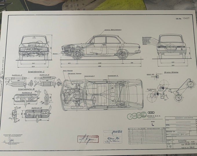 Audi B1 80 L 2 door 1966 construction drawing ART work blueprint