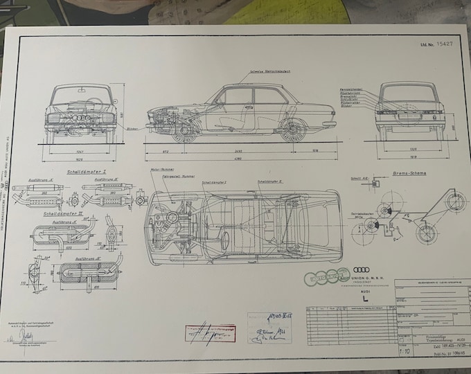 Audi B1 80 L 2 door 1966 construction drawing ART work blueprint