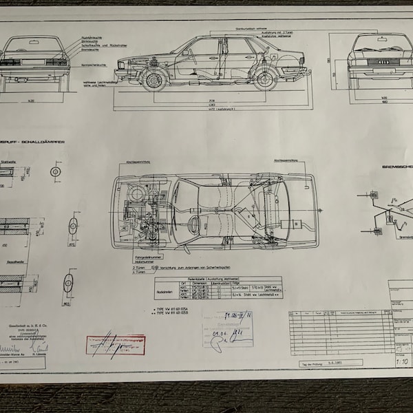 Audi 80 Typ 81 85 KW Motortyp WN 1981 Konstruktionszeichnung ART work Blaupause