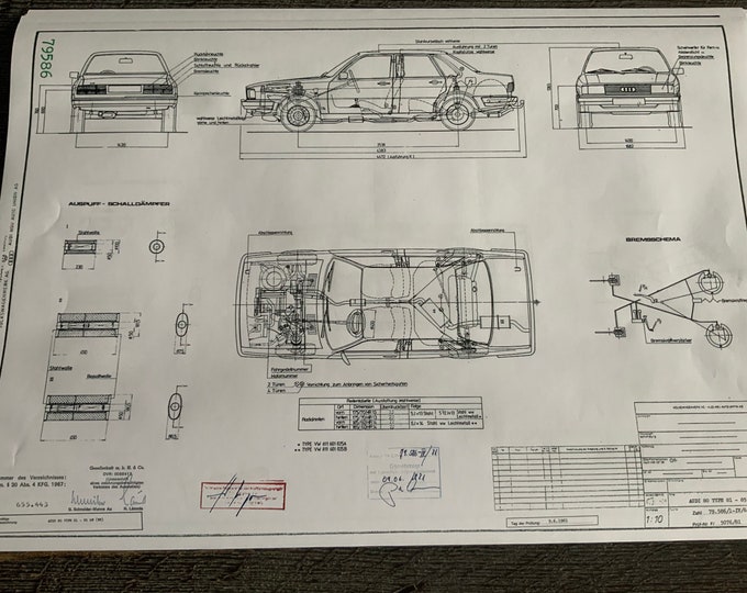 Audi 80 Type 81 85 KW engine type WN 1981 construction drawing ART work blueprint