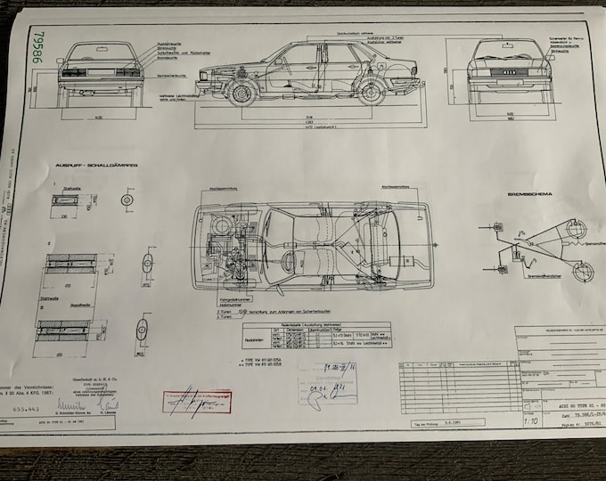 Audi 80 Type 81 85 KW Engine Type WN 1981 Construction Drawing ART work Blueprint