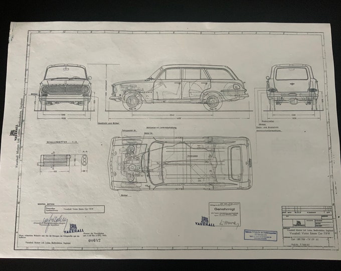 Vauxhall Victor Estate Car FBW 1861 construction drawing ART work blueprint