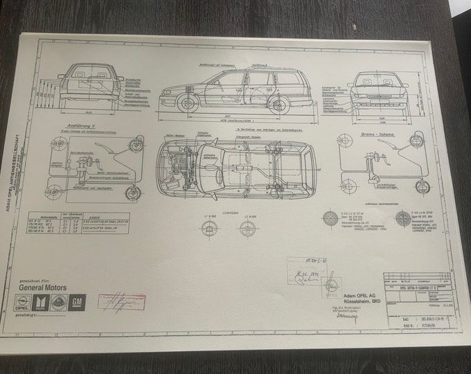Opel Astra F Caravan 1.7 D Diesel 1991 construction drawing ART work blueprint