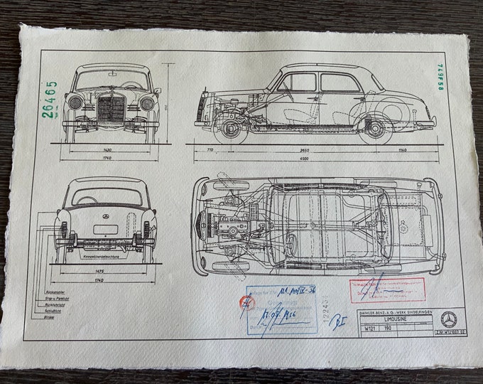 Mercedes W121 190 Limousine 1956 design drawing ART work