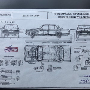 Mercedes W123 Limousine 1976 design drawing ART work