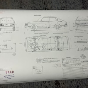 Saab 900 EMS 1980 construction drawing ART work Blueprint