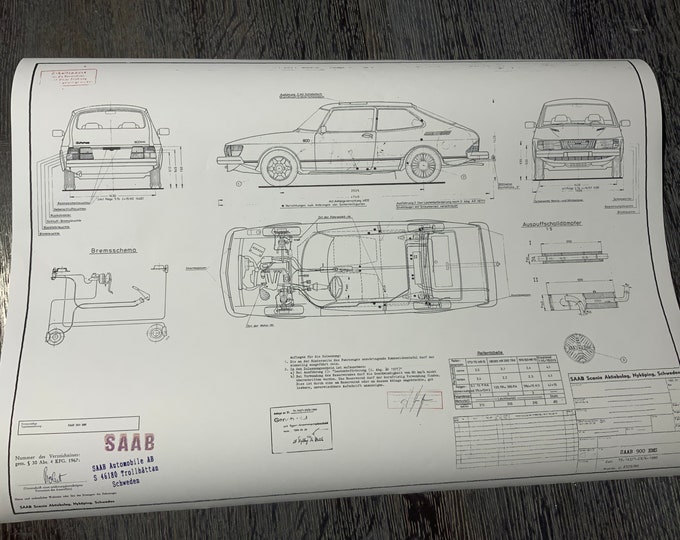 Saab 900 EMS 1980 construction drawing ART work Blueprint
