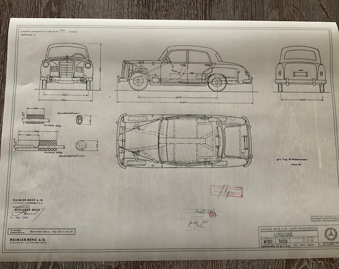 Mercedes W120 180D Ponton 1955 (180D 43 HP) construction drawing ART work blueprint