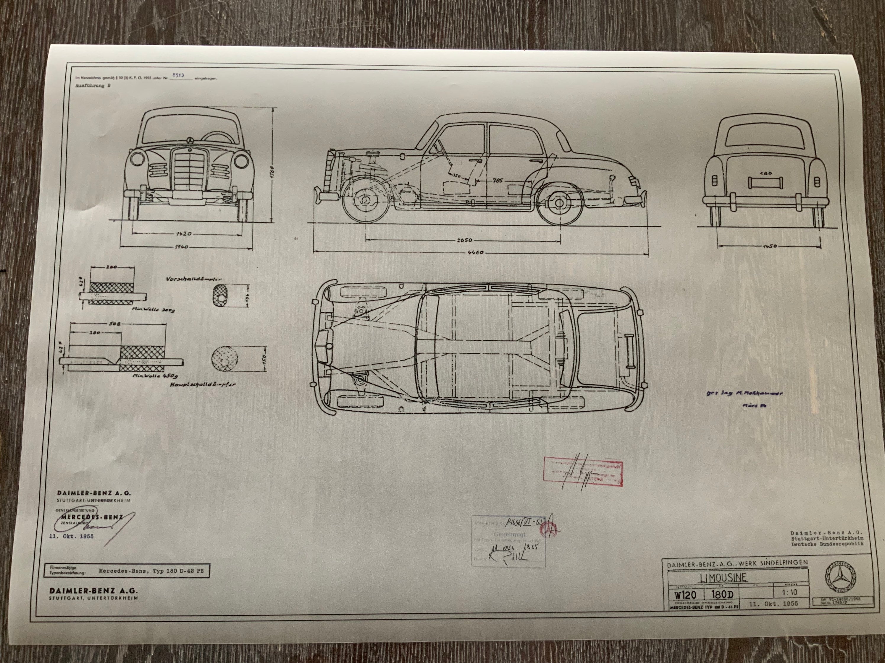 Mercedes W120 180D Ponton 1955 180D 43 Hp Design Drawing ART Work Blueprint  -  Finland