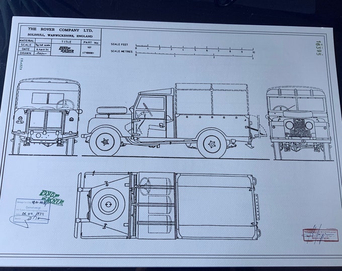 Land Rover Series 1 107 1954 ARTwork Construction Drawing Blueprint