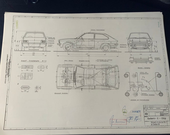 Opel Kadett C City 1975 VFL construction drawing ART work