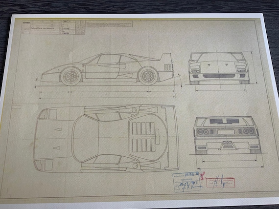 フェラーリF40 1987 設計図 アート作品 ブループリント - Etsy 日本