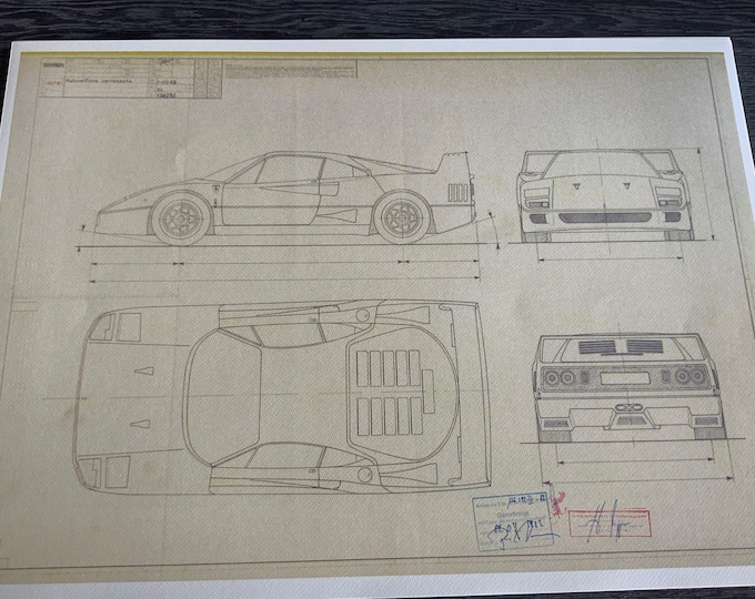 Ferrari F40 1987 construction drawing ART work blueprint