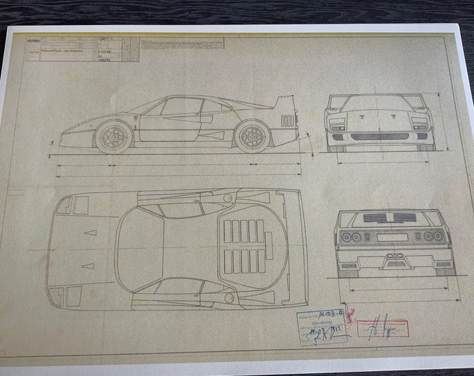 Ferrari F40 1987 construction drawing ART work blueprint