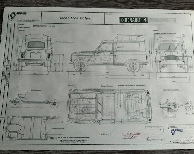 Renault R4 Fourgonnette box barred 1973 construction drawing ART work blueprint