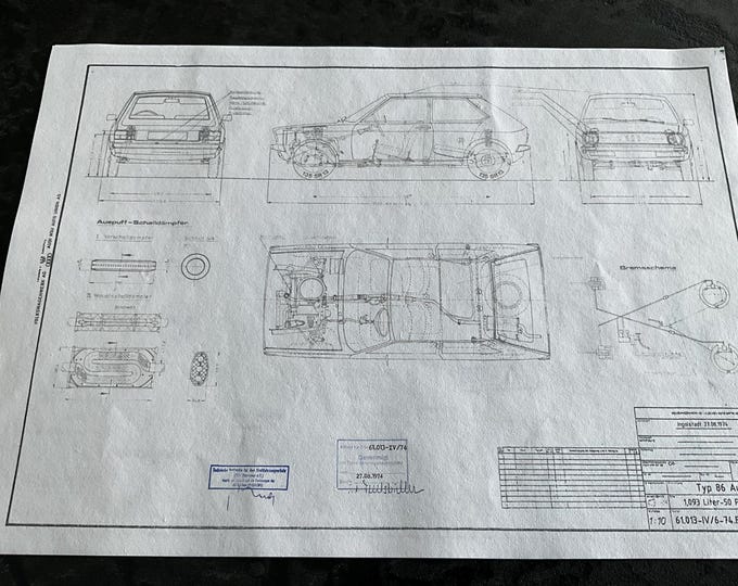 Construction drawing ART work Audi 50 Type 86 1974