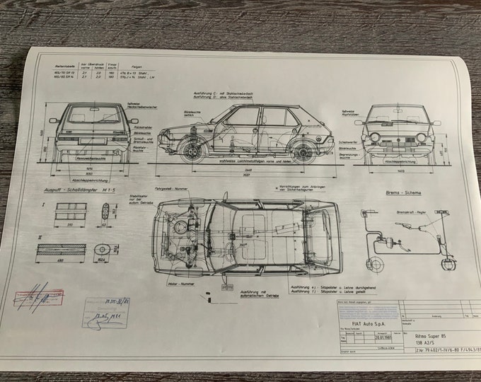 Fiat Ritmo Super 85 1981 construction drawing ARTwork