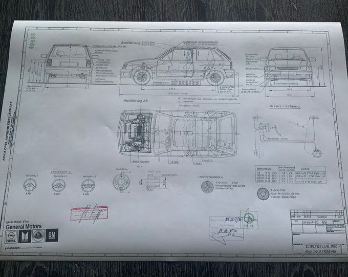 Opel Corsa A GSI 1990 construction drawing ART work blueprint