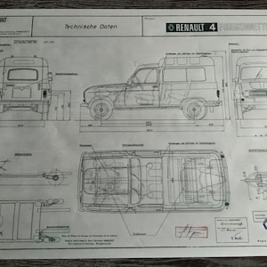 Renault R4 Fourgonnette Combi 1973 bouwtekening ART work blauwdruk