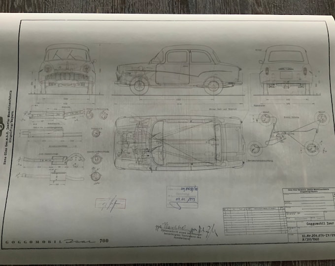 Glas Isar 700 Gogomobil 1959 construction drawing ARTwork