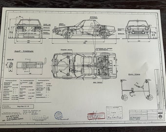 Fiat 128 AS1 X1/9 1300 from 1973. Design drawing ARTwork