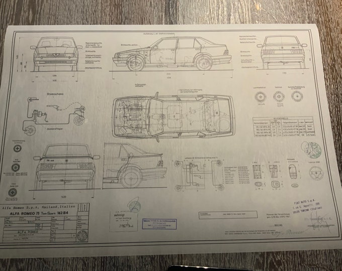 Alfa Romeo 75 Twin Spark 162 B4 1988 construction drawing ART work