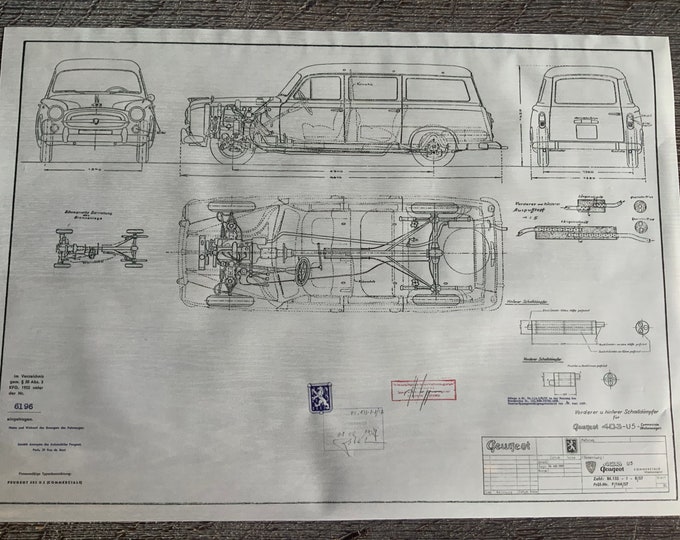 Peugeot 403 U5 Commerciale 1957 construction drawing ART work blueprint