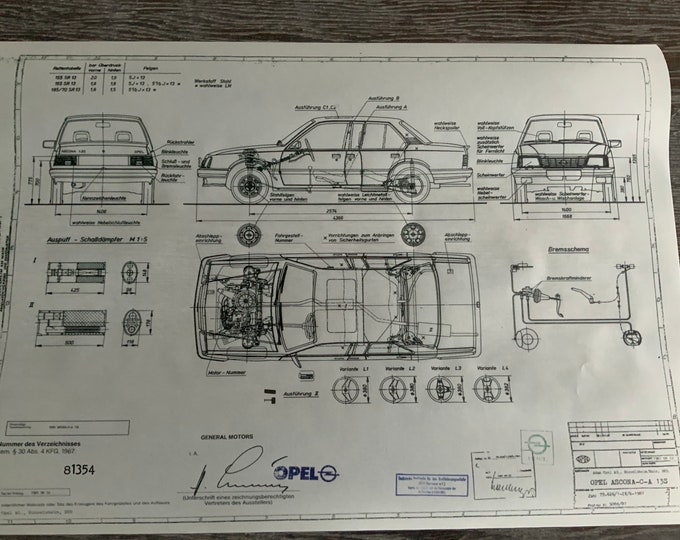 Ascona C A 13 S 1981 design drawing ART work Opel