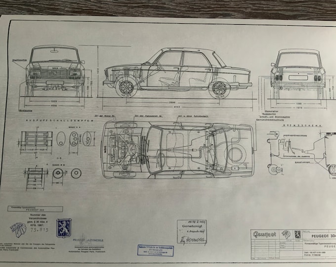 Peugeot 304 1969 construction drawing ART work