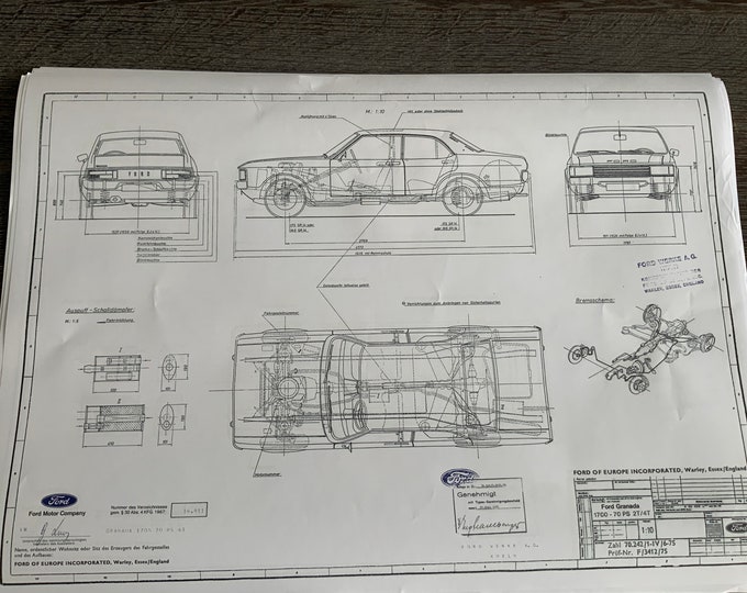 Ford Granada 1700 70PS 2-4 doors 1975 construction drawing ART work blueprint