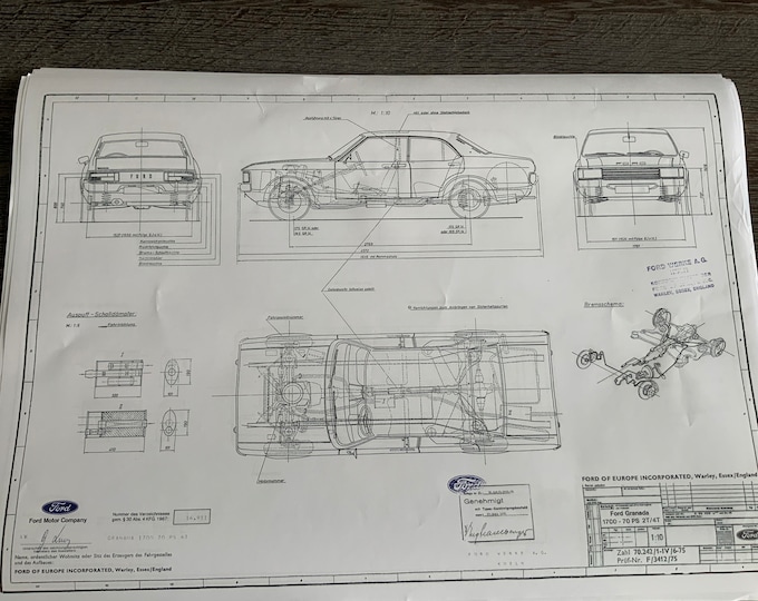Ford Granada 1700 70PS 2-4 Door 1975 Construction Drawing ART work Blueprint