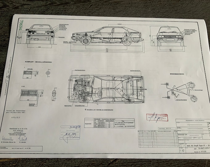 Audi 80 Coupé Type 81 1981 construction drawing ART work blueprint