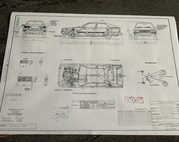 Audi 80 Coupé Type 81 1981 construction drawing ART work blueprint