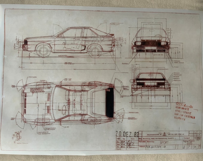 Audi Sport Coupe S2 1982 construction drawing ART work blueprint