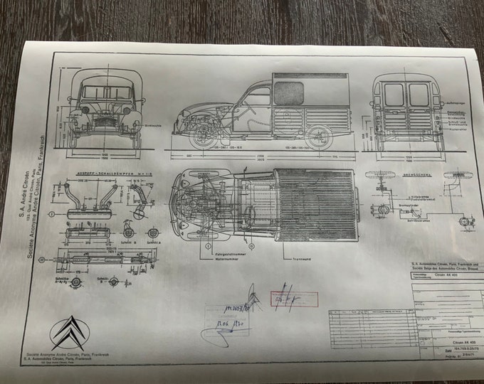 AK 400 Citroen 2CV 1970 VFL construction drawing ART work blueprint