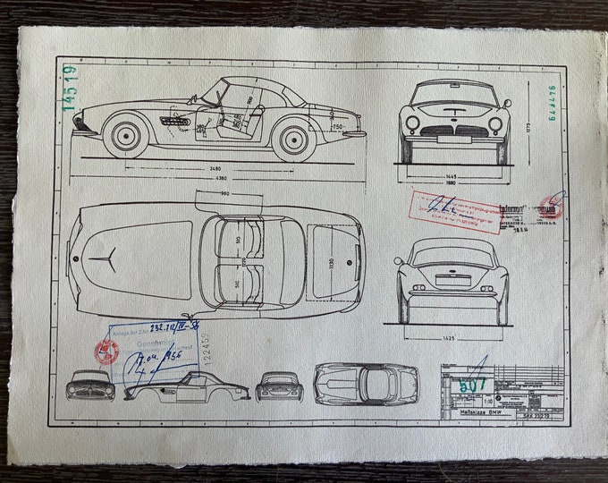 BMW 507 1956 construction drawing ART work