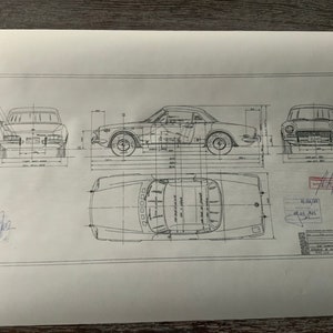 Fiat 124 Cabrio Spider Tipo 144 USA 1969 design drawing ARTwork