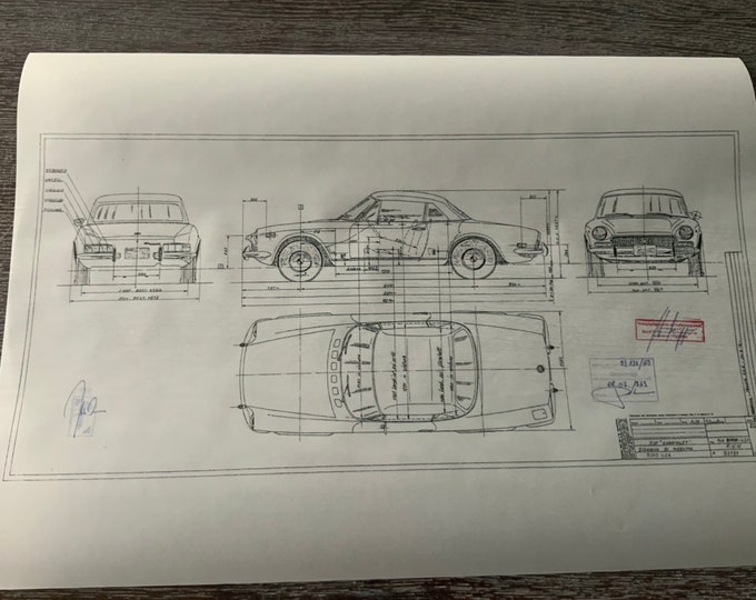 Fiat 124 Cabrio Spider Tipo 144 USA 1969 construction drawing ARTwork