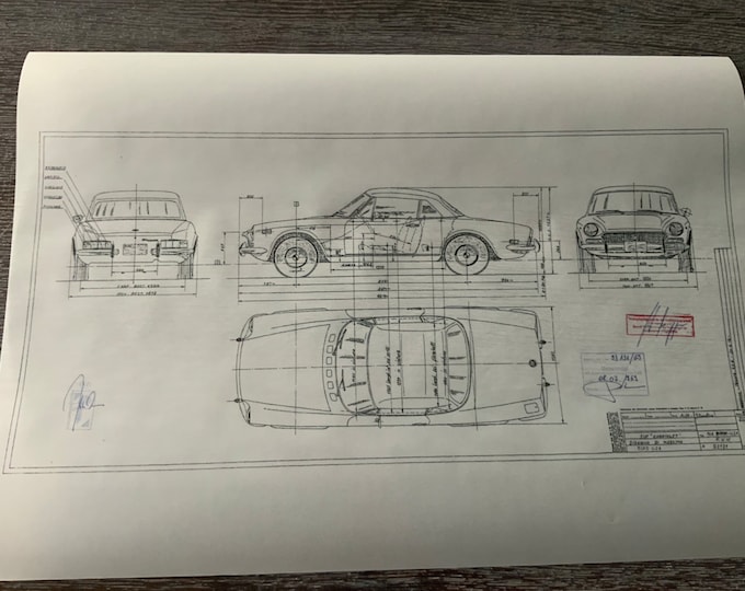 Fiat 124 Cabrio Spider Tipo 144 USA 1969 design drawing ARTwork