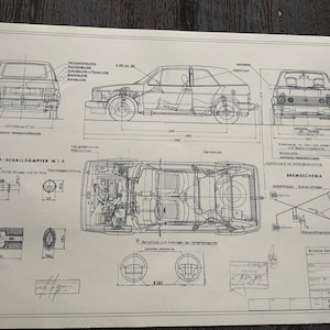 Golf I Cabriolet Series II from 1987 Blueprint construction drawing ART work