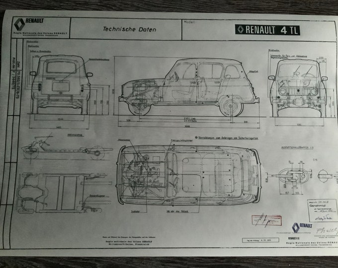 Renault R4 TL 1975 construction drawing ART work blueprint