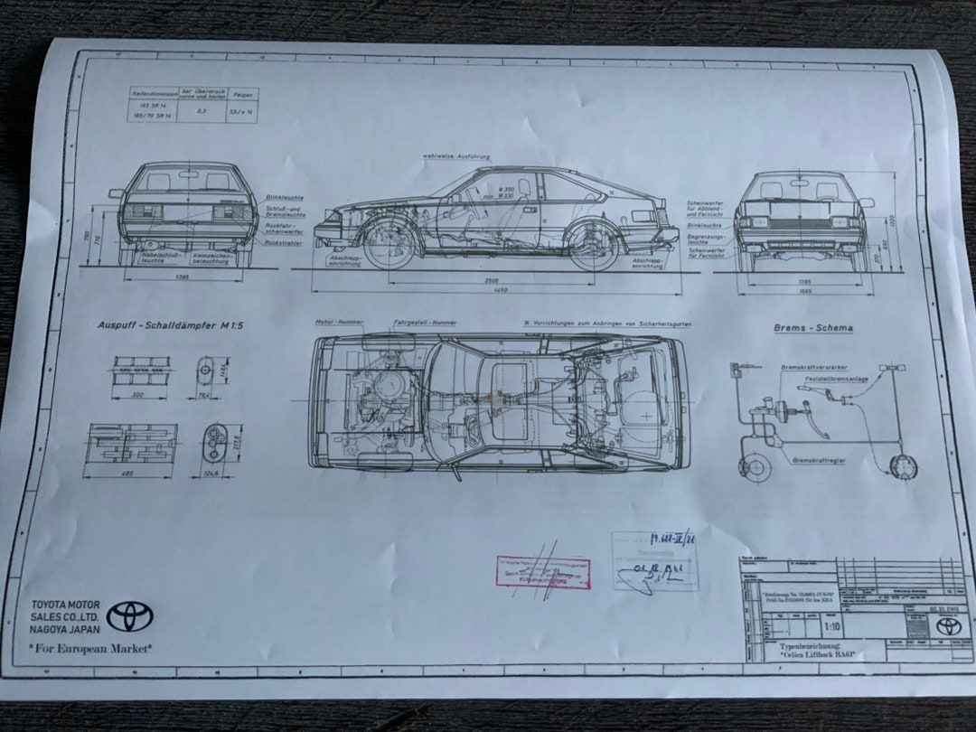 Toyota Celica Liftback RA61 1981 Konstruktionszeichnung ART Etsy 日本