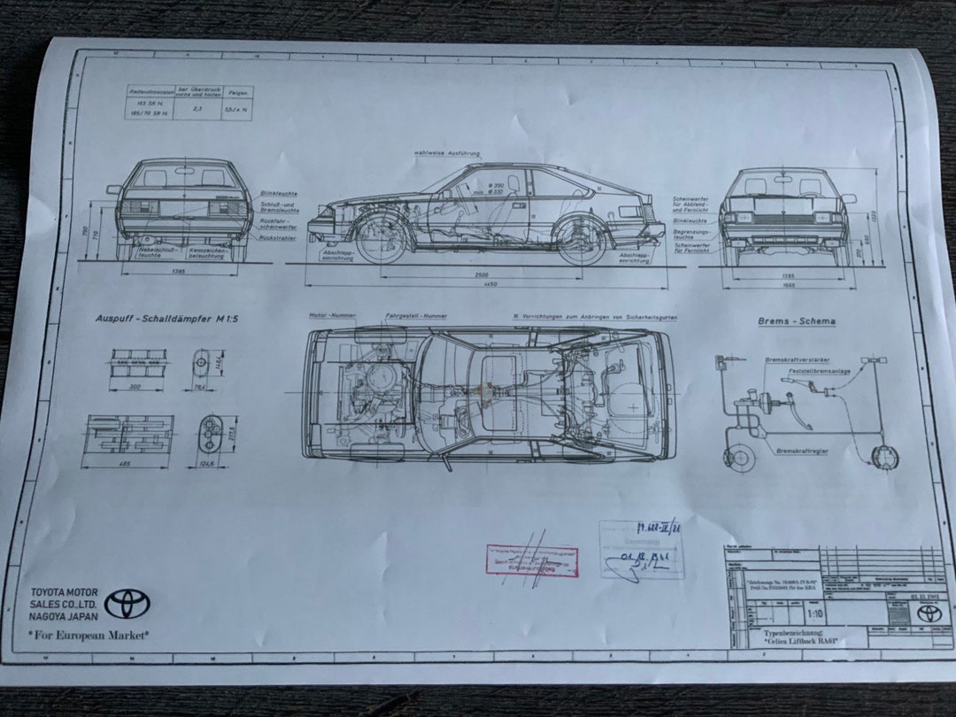 トヨタ セリカ リフトバック RA61 1980 建築図面 アートワーク 設計図