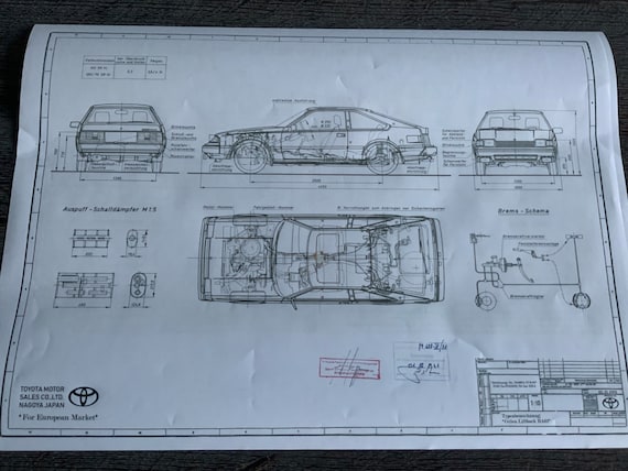 トヨタ セリカ リフトバック RA61 1980 建築図面 アートワーク 設計図