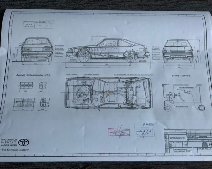 Toyota Celica Liftback RA61 1980 construction drawing ART work blueprint