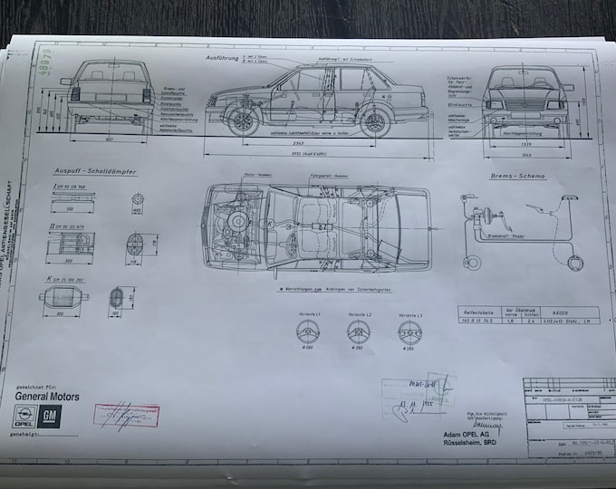 Corsa A Notchback C13N 1985 Construction Drawing ART work Blueprint