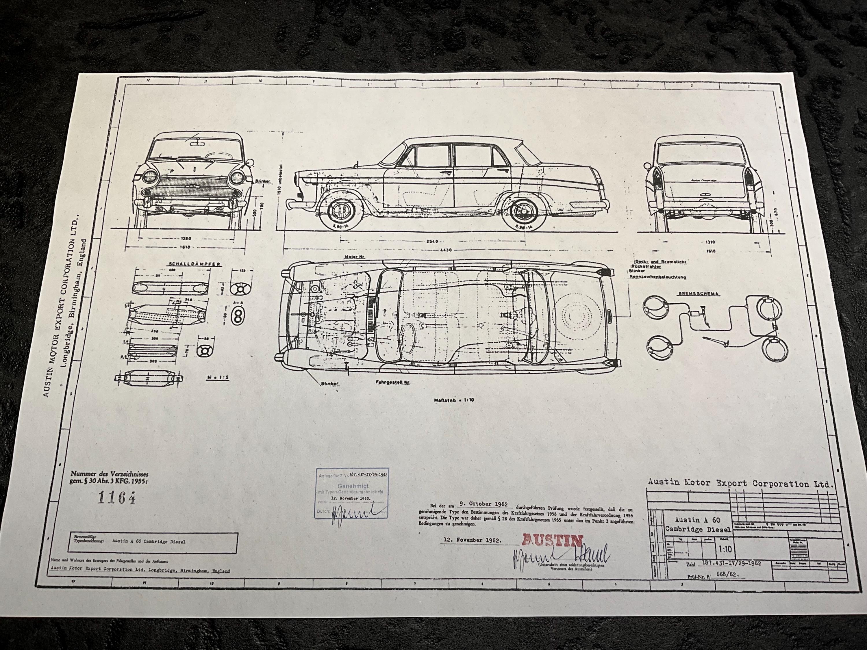 Austin A60 Cambridge Diesel 1962 Construction Drawing ART Work