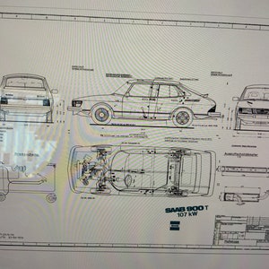 Saab 900 t 1978 construction drawing ART work Blueprint