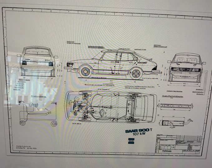 Saab 900 t 1978 construction drawing ART work Blueprint