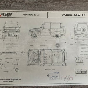 Mitsubishi Pajero LO40 TD Short 1983 desenho de construção planta de trabalho de ARTE